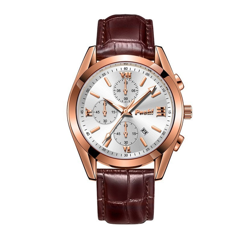 Fashion Men's Quartz Watch High-end Business Waterproof Watch Genuine Leather