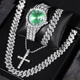 Diamond Luxury Steel Belt Quartz Watch Cuban Bracelet