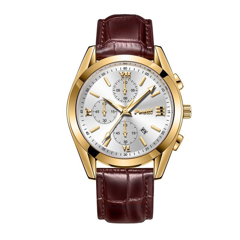 Fashion Men's Quartz Watch High-end Business Waterproof Watch Genuine Leather
