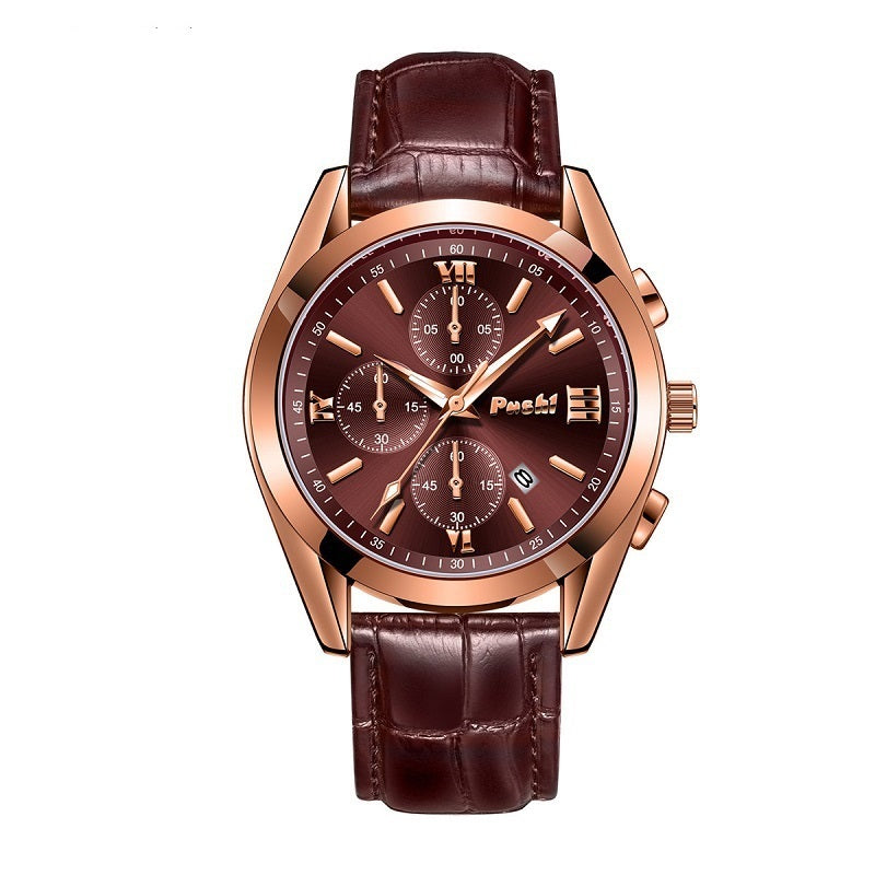 Fashion Men's Quartz Watch High-end Business Waterproof Watch Genuine Leather