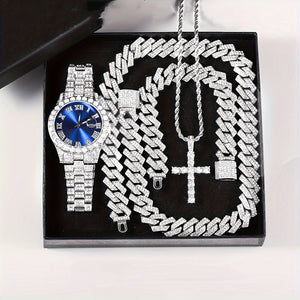 Diamond Luxury Steel Belt Quartz Watch Cuban Bracelet