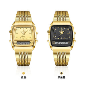 Business Casual Mesh Belt Waterproof Double Display Electronic Quartz Watch