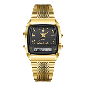 Business Casual Mesh Belt Waterproof Double Display Electronic Quartz Watch