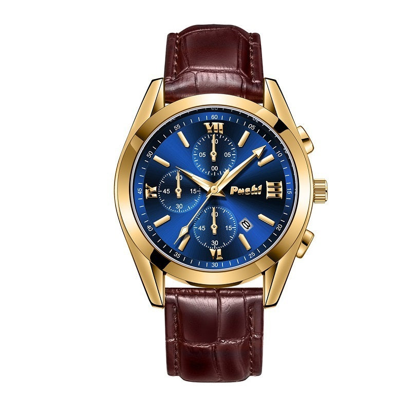 Fashion Men's Quartz Watch High-end Business Waterproof Watch Genuine Leather
