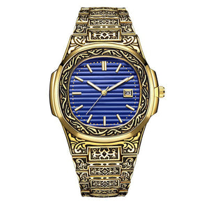 Men's Pattern Steel Belt Calendar Quartz Watch